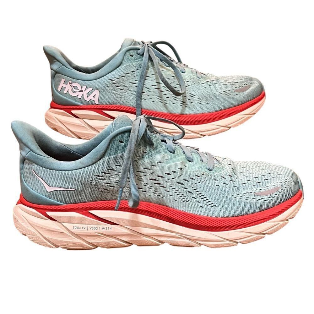 Hoka One One Sneakers Clifton 8 Light Blue Red Ning Shoes Performance Athletic - Picture 11 of 15